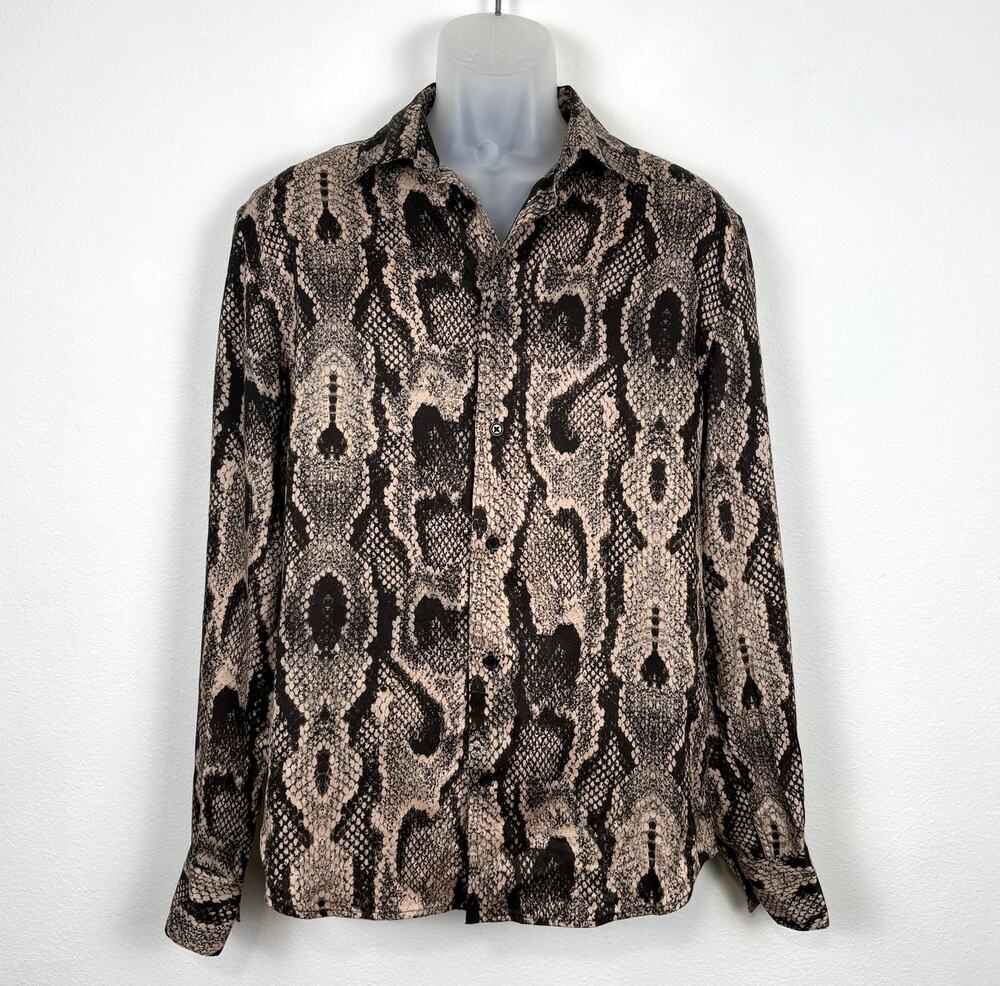 H&M Button-Down Snake Python Print Silky Lyocell Long Sleeve Retro Shirt Men's M
